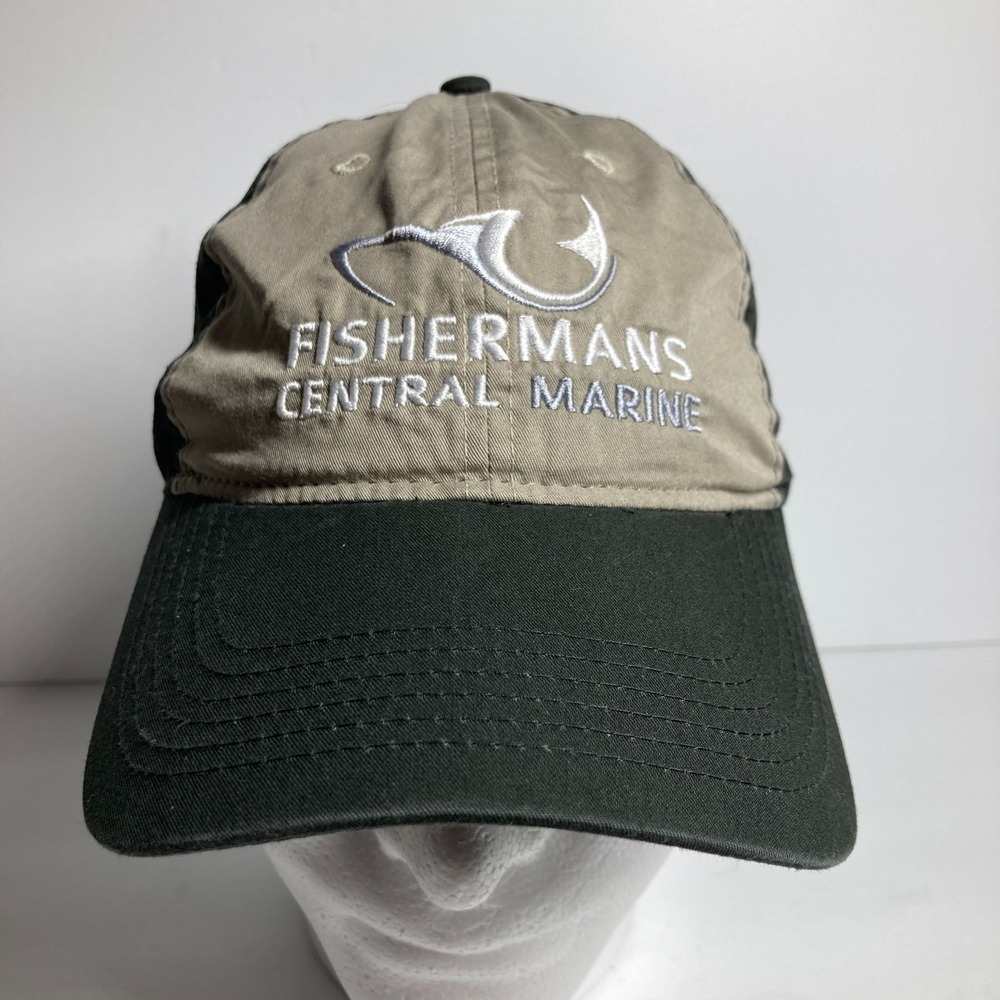 Fishermans Central Marine Cap Hat Adult Adjustable Strapback Green Beige‎